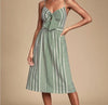 LUSH Womens Green Striped Dress Sz S Tie Front Midi Bow 100% Cotton