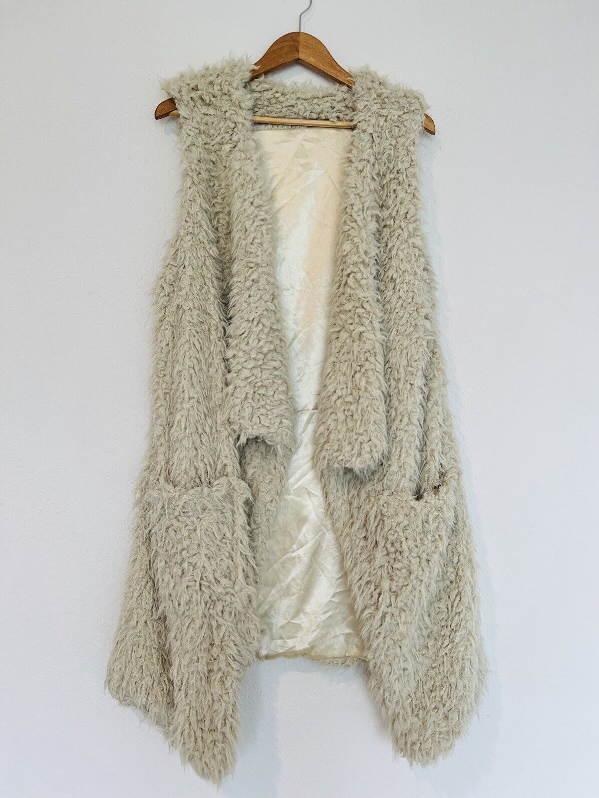 Unbranded Jacket Faux shaggy Sherpa Fur Vest Waterfall Front Sleeveless Lined