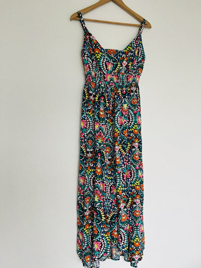 OLD NAVY Midi Floral Multi-Color Dress L Back Hi-Low Hem Smock Empire Waist