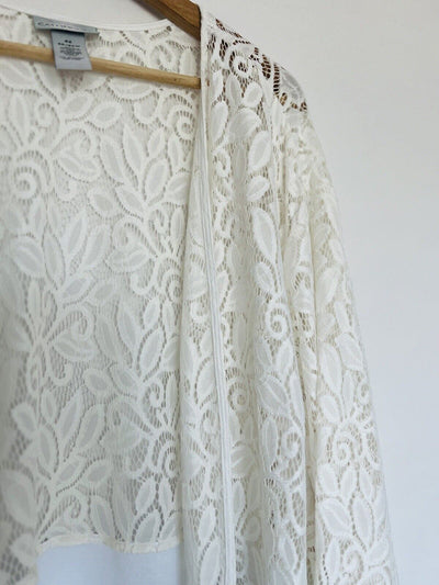 CATHERINES Open Front Blazer Jacket Size 4X Linen Blend Mix Media Lace Boho
