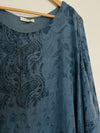 AMBRA 100% Silk Floral Tunic Blouse 3/4 Sleeve Blue Paisley Poncho Style Boho