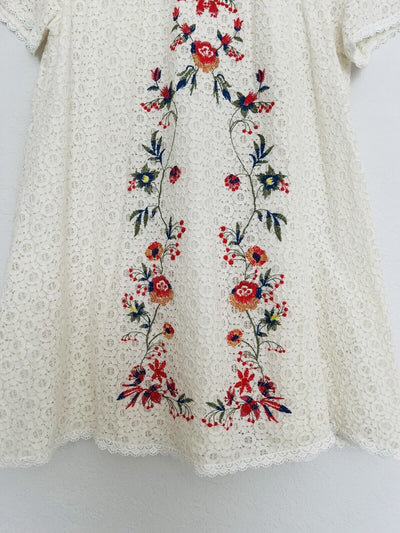 UMGEE Crochet Floral Mini Dress Sz M Ivory Embroidered Cottagecore Boho Western