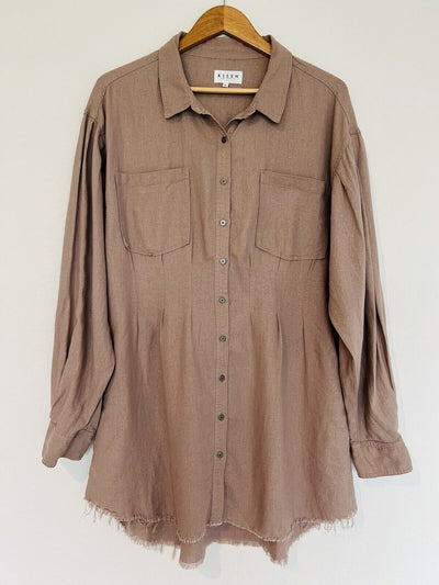 RISEN Los Angeles Linen Blend Dress Shirt Sz XL Mauve Lagenlook Minimalist