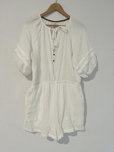 KNOX ROSE Romper Sz L Short Sleeve 100% Cotton Gauze Shorts One Piece Boho