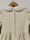 JANIE AND JACK Woven Girls Dress Sz 7 Heavy Knit Gold Detail Faux Fur Easter