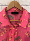 FOREVER 21 Sheer Sz 3X Button Front Blouse Pink Floral Long Sleeve Ruffle Boho