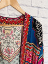 FLYING TOMATO Black Geometric Print Open Front Kimono Jacket Sz M Lightweight