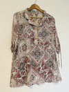 JOHN MARK Beige Floral Button 1/2 Button Shirt Sz XL Ruched Pocket Wire Tunic
