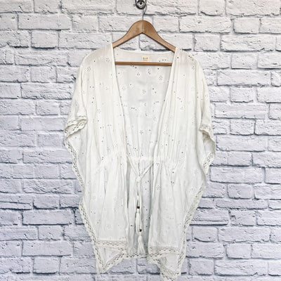 SURF GYPSY Womens Top White Small Eyelet Boho Cottagecore Blouse Cover Up