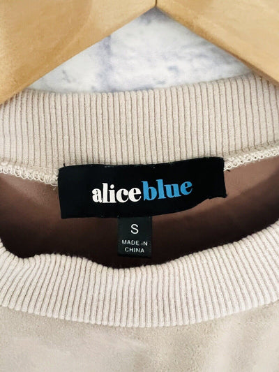 ALICE BLUE Womens Faux Suede Sweatshirt Top Sz S Lace Detail Ruffle Sleeves Boho
