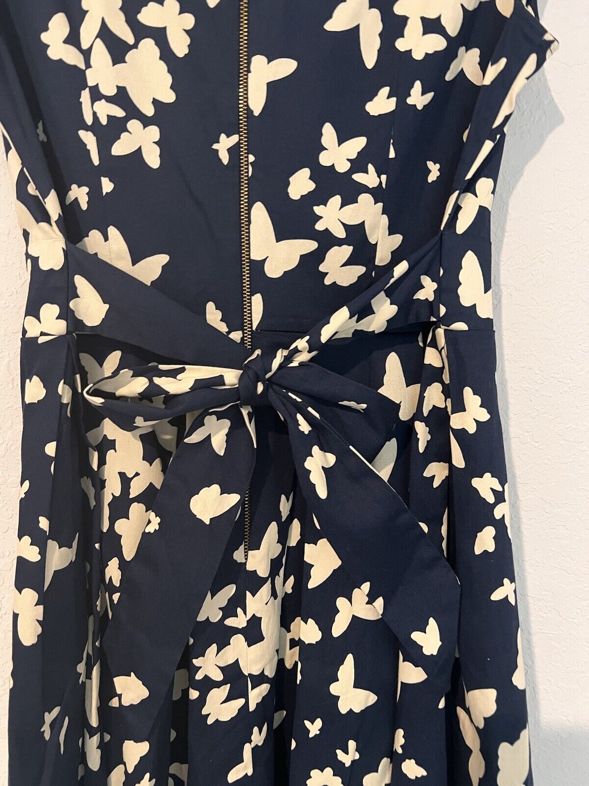 MODCLOTH Closet London Midi Dress Sz 10 Fit Flare Navy/Tan Butterfly Print