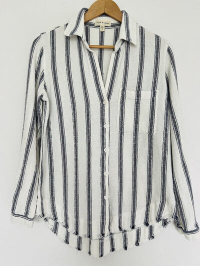 ANTHROPOLOGIE Cloth & Stone Woven Striped Button Up Shirt Sz S Long Sleeve