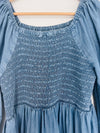 UNBRANDED Smocked Tiered MIDI Dress Blue Puff Sleeve Long Peasant Boho
