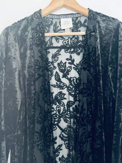 KNOX ROSE Floral Velvet Kimono Sz M/L Flocked Burnout Witchy Whimsigoth Boho