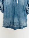 ANTHROPOLOGIE Dear John Chambray Denim Lace Up Tunic Blouse Sz S Roll Tab Boho
