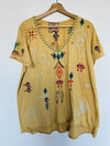 JOHNNY WAS Embroidered Tunic Top Shirt Sz L Sleeve Boho Aztec Southwestern