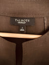 TALBOTS Womens Open Front Coat Sz 4 3/4 Sleeve Tie Waist Brown Jacket Office