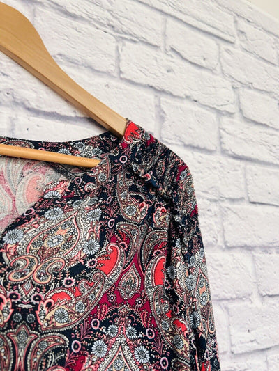 KRAZY KAT Woman’s Multicolor Paisley V Neck Long Sleeve Floral Blouse Size 3X