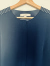 ANN TAYLOR Loft Navy Blue White Shirt Dress Sz M Block Shift 3/4 Sleeve Office