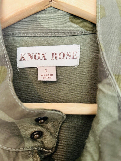 KNOX ROSE Embroidered Jacket Sz L Camo Anorak Cargo Utility Pockets Boho