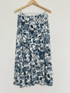 ORVIS 100% Linen Floral Maxi Skirt Sz 12 Blue Zip Closure Cottagecore Boho