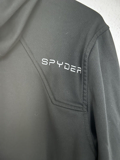 Spyder Mens Black HydroWeb Waterproof Sz M Zip Front Soft Shell Hooded Jacket