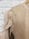 ALICE BLUE Womens Faux Suede Sweatshirt Top Sz S Lace Detail Ruffle Sleeves Boho