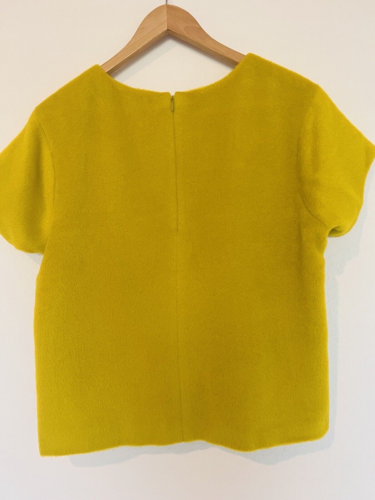 J. CREW Fuzzy Mustard Yellow Blouse Sz 8 Short Sleeve Top Lined Cropped Zip Back