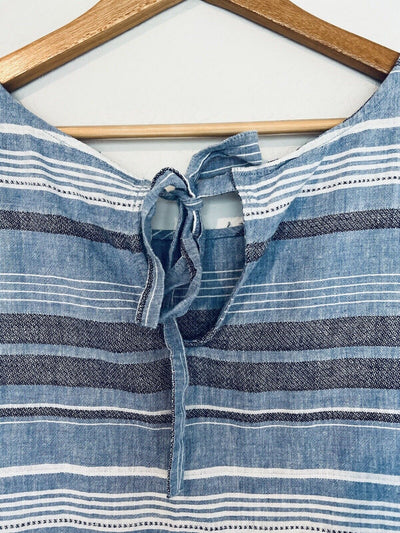 LOFT Lounge Blue Striped Linen Top Sz XL Sleeveless Frayed Hem Boho