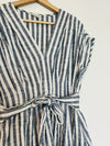 MAX STUDIO Blue Striped Midi Dress Sz M Smocked Waist Tie Pockets Hi-Low Boho