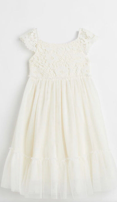 H&M Crochet Lace Tulle Tired Dress Sz 8 Girls Ruffle Hem Holiday Easter Formal