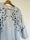 J Jill Love 100% Linen Embroidered Striped Tunic Blouse Sz M Floral Western Boho