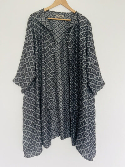 FLAX 100% Linen Jacket 2G Shifty Long Duster Gray/Silver Button Jacquard