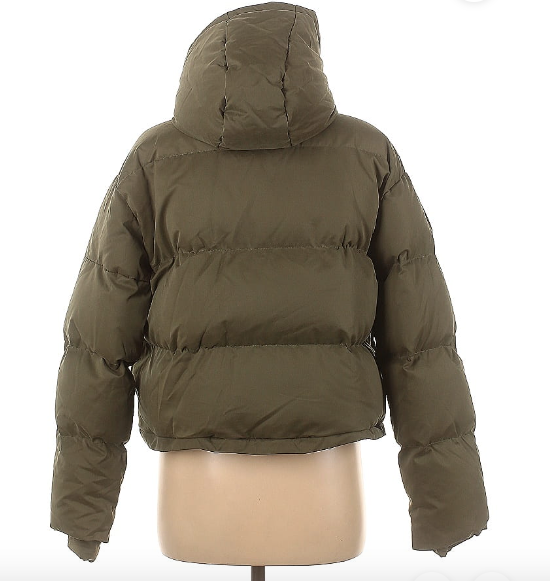 FABLETICS Crop Puffer Coat/Jacket Womens XS Olive Winter Snow Outerwear