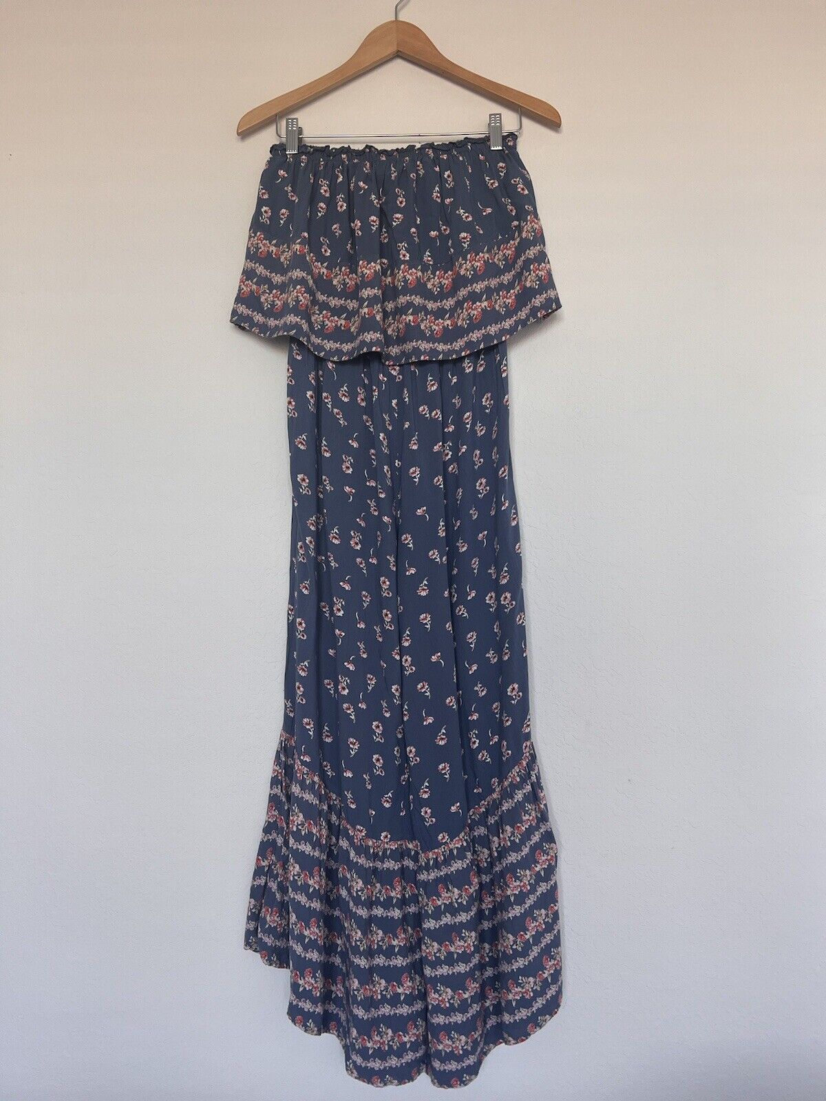 JAPNA Wide Leg Romper Sz M  Floral Wide Legs Ruffle Strapless Smocked Jumpsuit