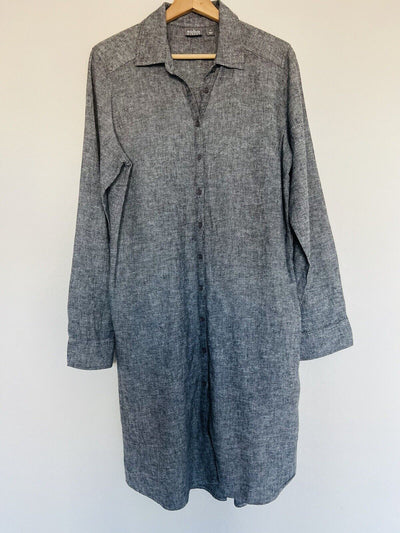 SOHO Street New York & Co Gray Linen Blend Shirt Dress Sz M Minimalist Lagenlook