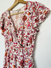 KNOX ROSE Floral V Neck Shift Dress Sz XS Red Midi Boho Romantic Peasant