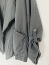 SUPPLIES  Linen Blend Jacket Sz 1X Gray Open Front Roll Tab Sleeves Boho