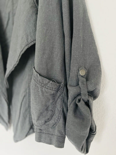 SUPPLIES  Linen Blend Jacket Sz 1X Gray Open Front Roll Tab Sleeves Boho