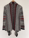NIC + ZOE Linen Blend Cardigan Sweater Sz XS Stripe Drape Front Red Black Knit