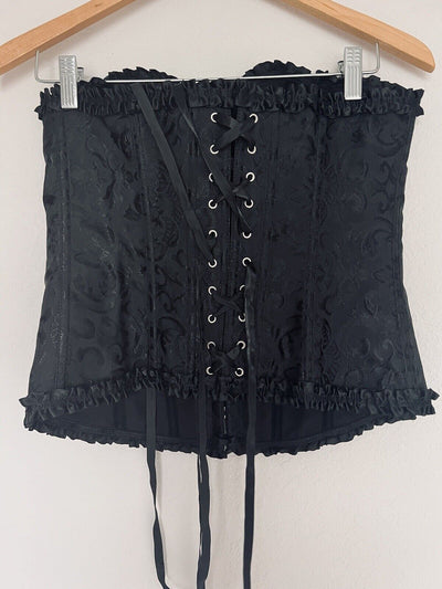Sexy Black Corset Sz Castle-Core Renaissance Floral  Bustier