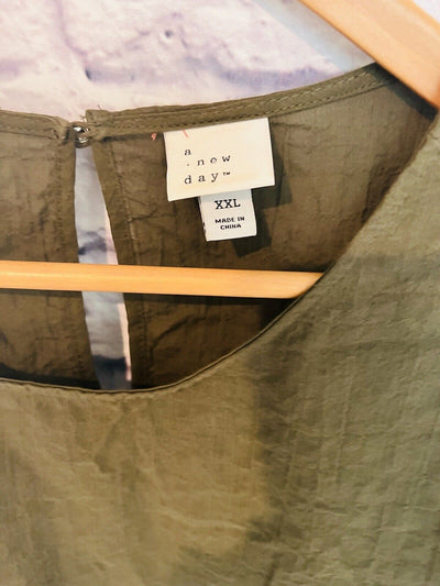 A NEW DAY Women Puff 3/4 Sleeve Pullover Blouse Sz XXL Olive Cotton Boho