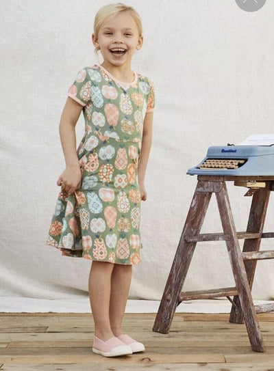 MATILDA JANE Girls Pear Print Dress Size 16 Olive Color Full Skirt Bow