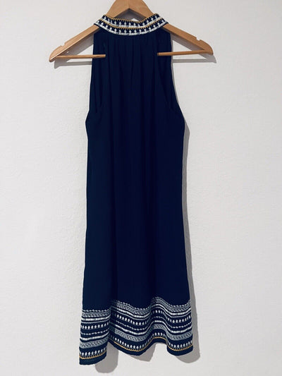 THML Womens Embroidered Navy Dress Sz S Sleeveless Knee Length