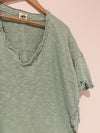 FREE PEOPLE We The Free Slouchy Crop Top Sz S Green Distressed V-Neck Shirt