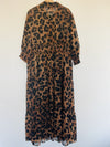 ASOS Curve Animal Leopard Print Dress Sz 18 Sheer Tiered Ruffle Smocked Waist