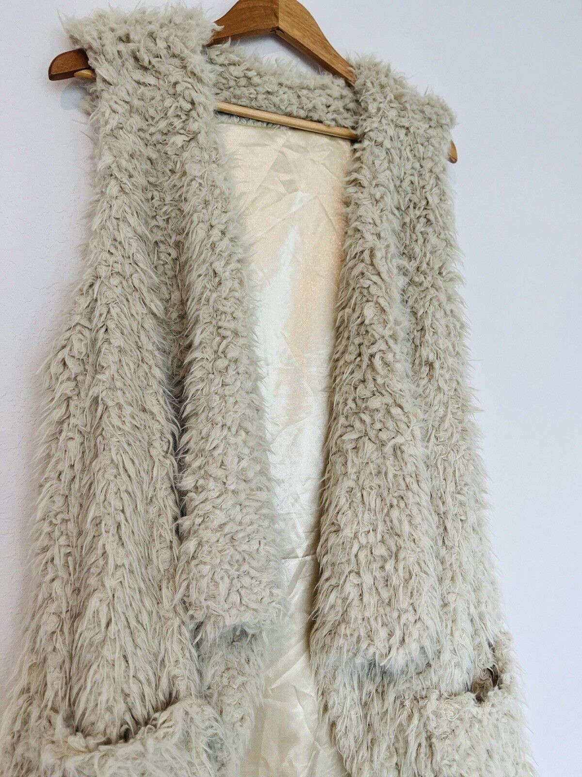 Unbranded Jacket Faux shaggy Sherpa Fur Vest Waterfall Front Sleeveless Lined