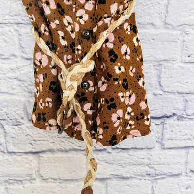 Who What Wear Womens Large Animal Floral Print Button-Front Tank Top Belted