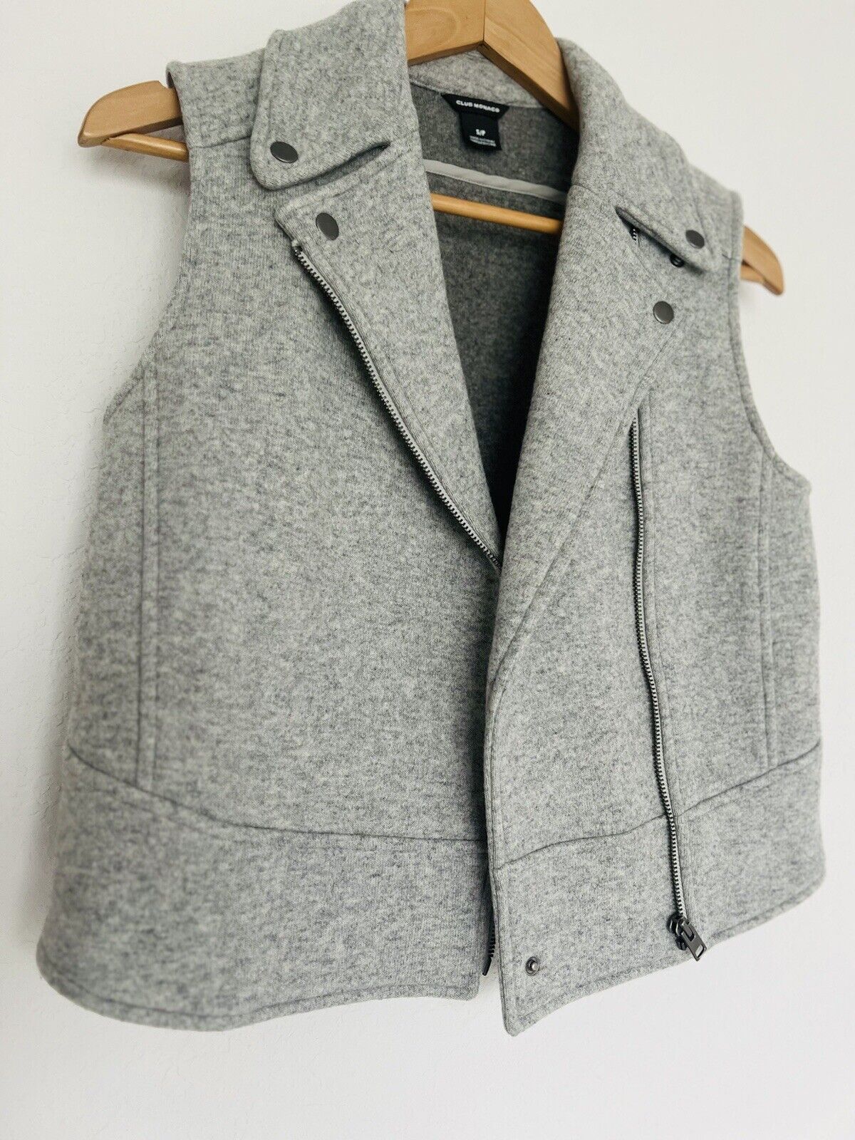 CLUB MONACO Wool Moto Vest Womens S Gray Cropped Biker Asymmetric