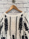 KINDRED Embroidered Eyelet Blouse Sz L Babydoll 3/4 Sleeve Ruffled Pullover Top